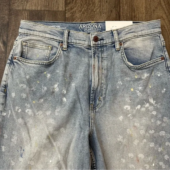 Arizona Jean Vintage Straight High Rise Paint Splash Design Junior Jeans Sz 14 - Picture 2 of 11
